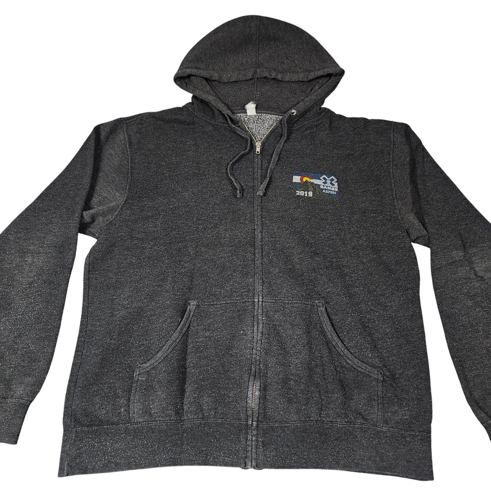 XGames Aspen 2019 Hoodie Large Charcoal Gray Full Zip Colorado‎ Flag Mountain